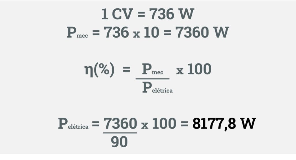 Calculando a potência ativa do motor para calcular o fator de potência.