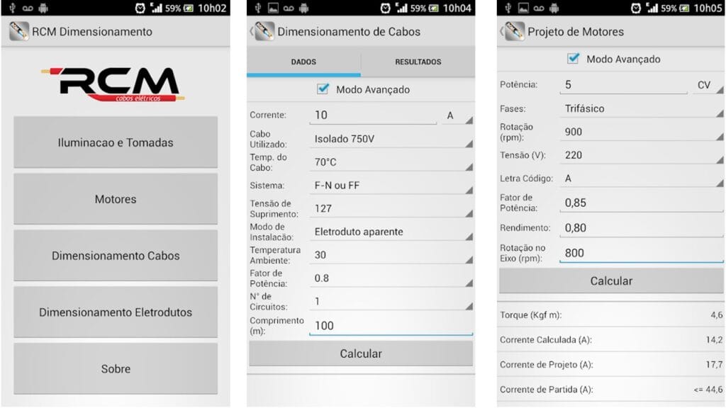 Aplicativo RCM Dimensionamento é um dos tipos de aplicativos para eletricistas