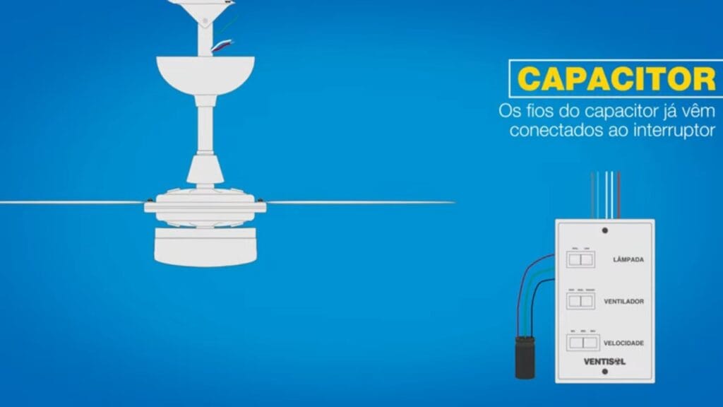 Como instalar ventilador de teto na instalação elétrica com interruptor e capacitor