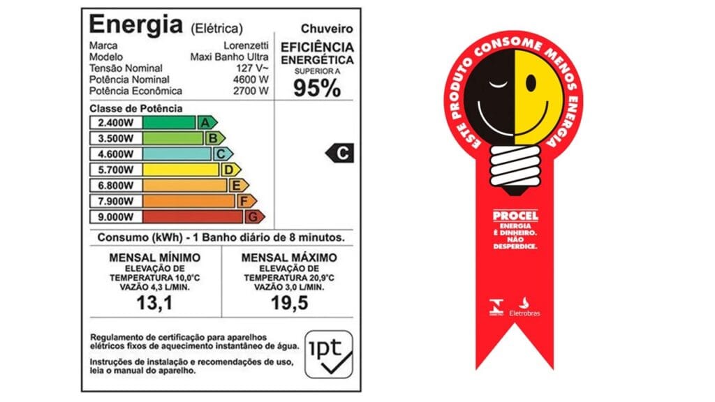 Selo procel usado na tabela de disjuntores para chuveiro com selo do procel