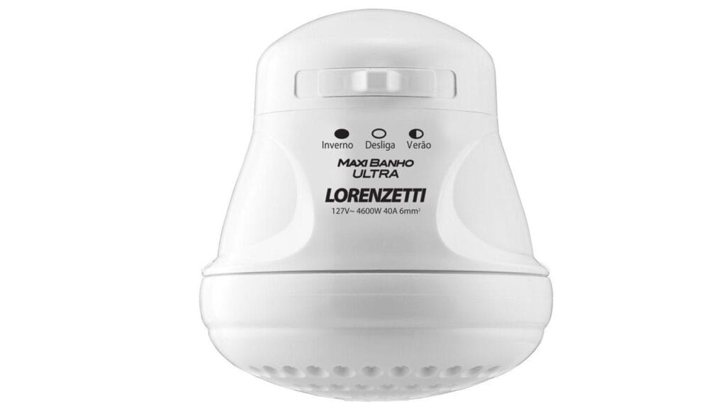 Chuveiro da marca Lorenzetti usado na tabela de disjuntores para chuveiro no próprio chuveiro