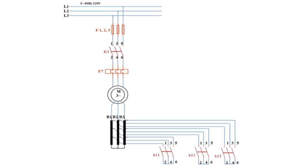 Diagrama de potência do tipo de partida de motor com aceleração rotórica