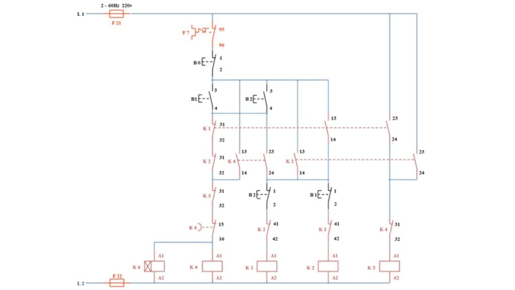 Diagrama de comando do tipo de partida estrela triângulo com reversão