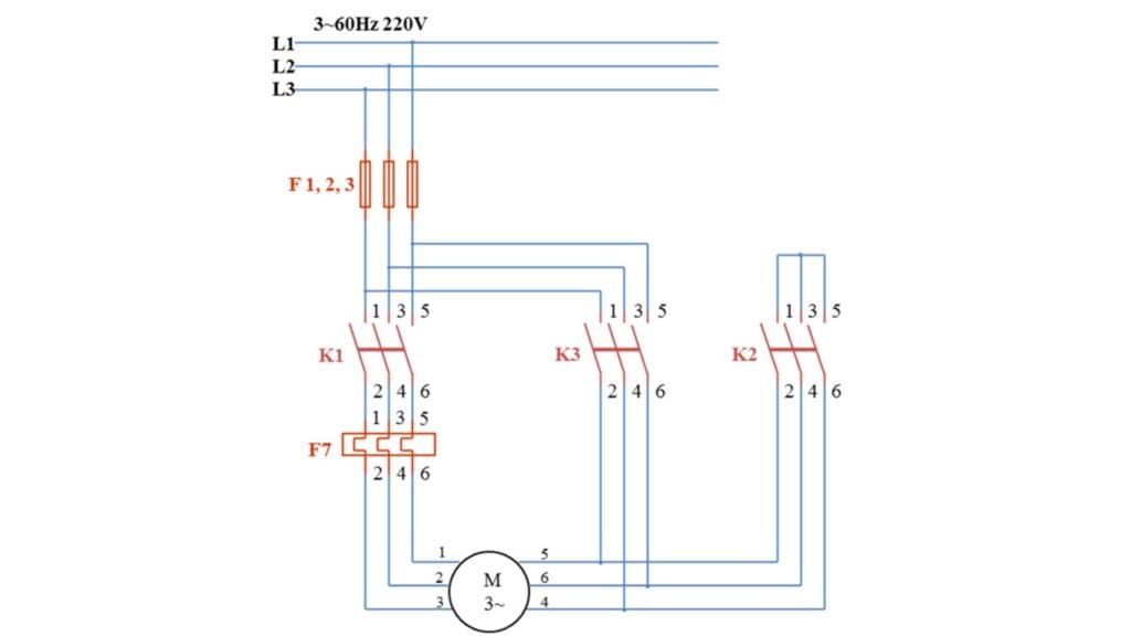 Diagrama de potência do tipo de partida estrela triângulo