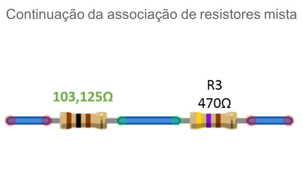 Exemplo de associações de resistores mista com três resistores