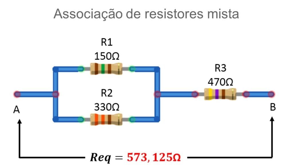 Tipo de associação de resistores mistas com três resistores