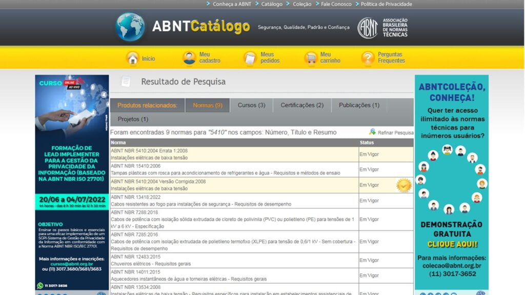 Como baixar NBR 5410 no site da ABNT