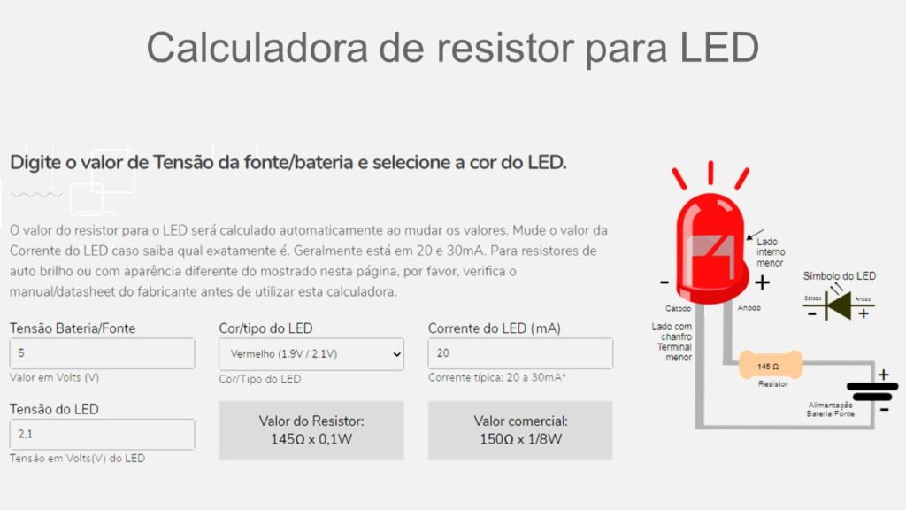 Como funciona a calculadora de resistor para LED na prática