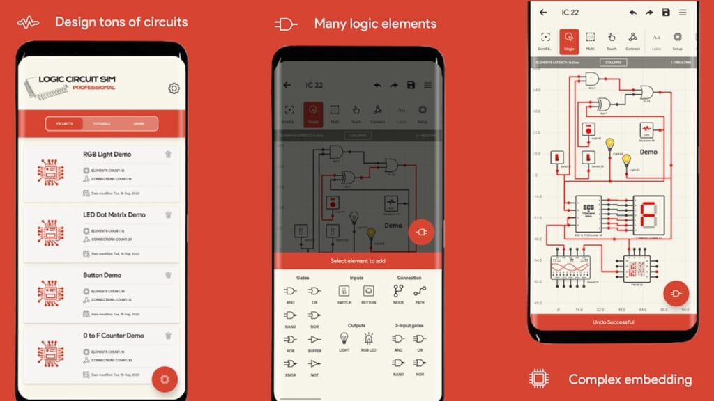 Exemplo de um aplicativo simulador de circuitos lógicos