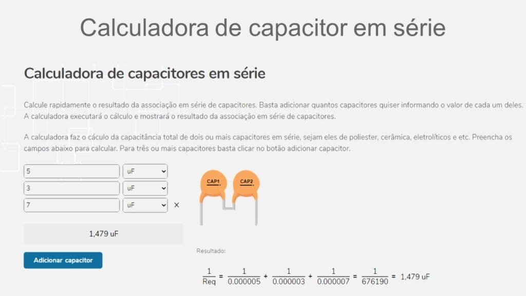 Como funciona a calculadora de capacitor em série