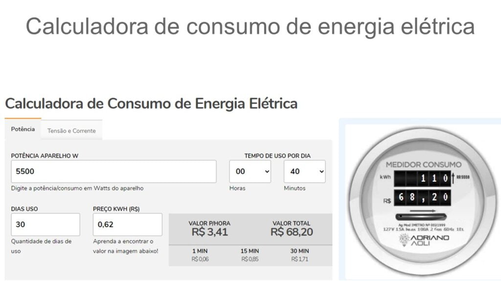 Calculadora de consumo de energia elétrica de um chuveiro