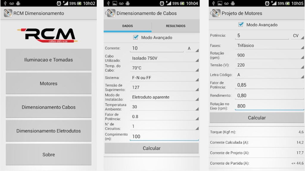 Como calcular dimensionamento de cabos elétricos no aplicativo RCM Dimensionamento
