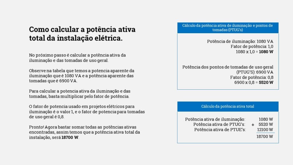Calculando a potencia ativa para o disjuntor geral