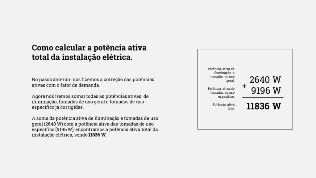 Calculando a potência ativa total para o disjuntor geral