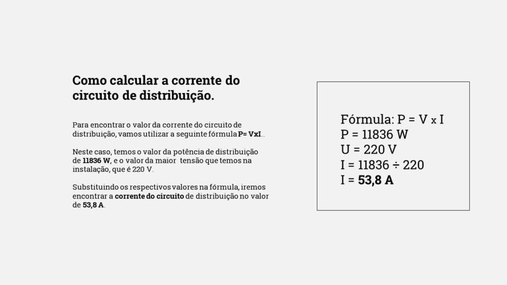 Calculando a corrente do circuito de distribuição para o disjuntor geral
